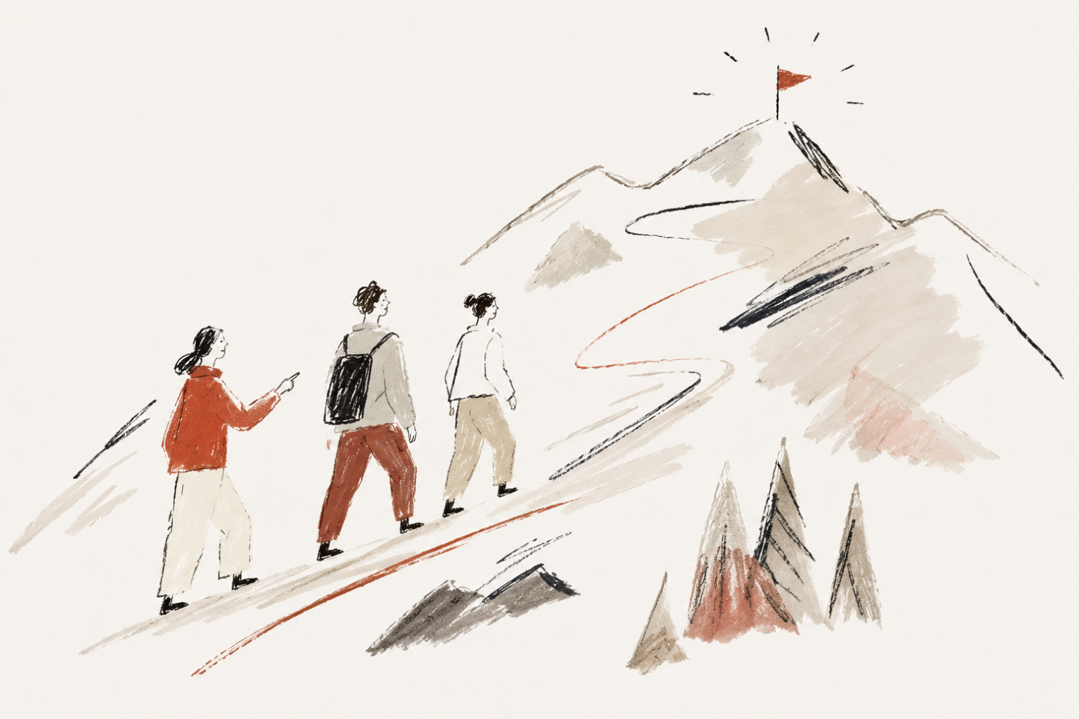 山を登る人々のイラスト